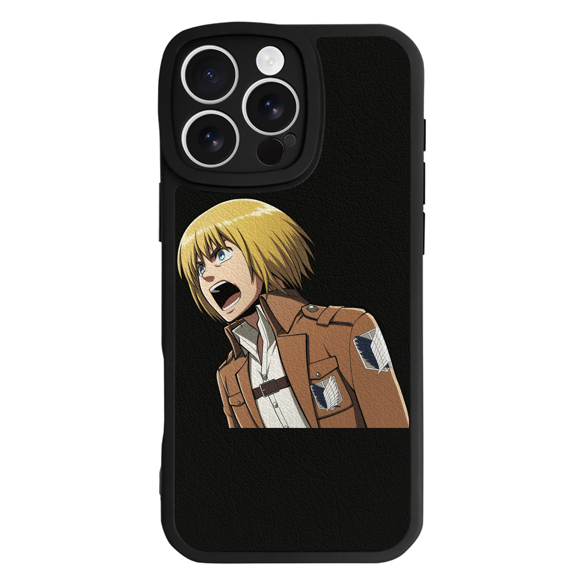 （画像用） 進撃の巨人 アルミン·アルレルト Attack on Titan Armin Arlert 【iPhone 16シリーズ対応】シリコンスマホケース（レザー調） 材質：シリコン